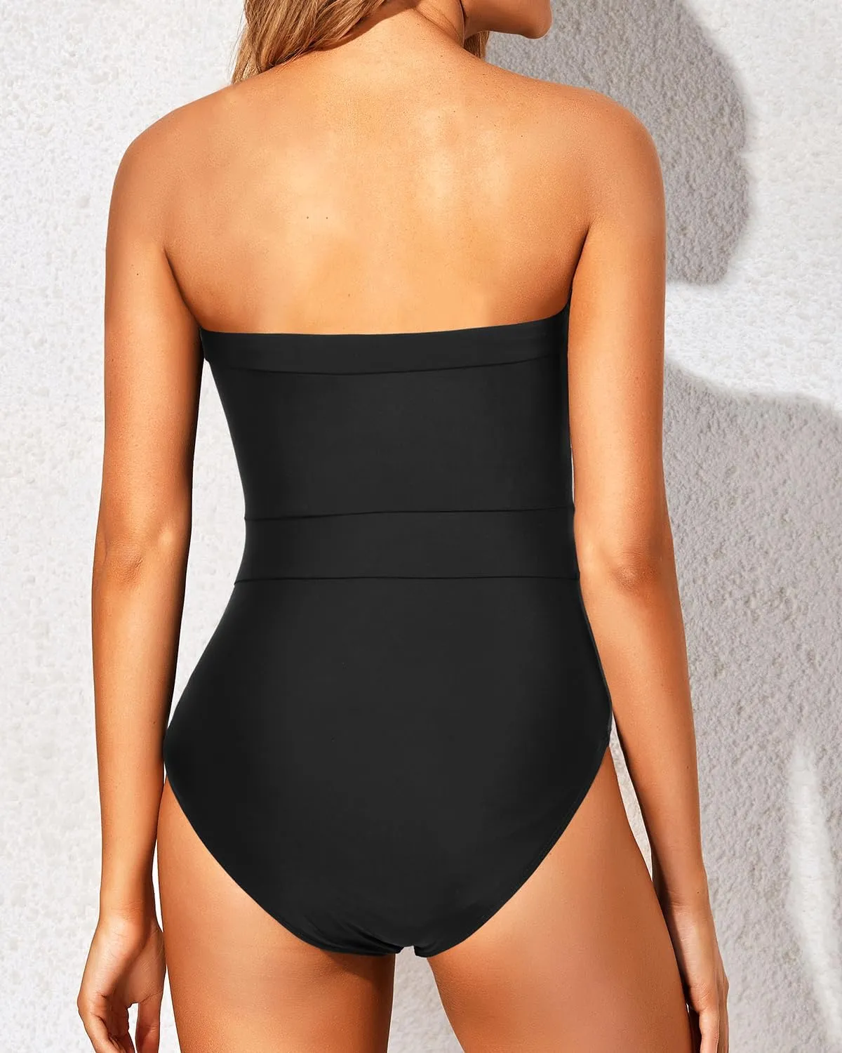 Holipick Strapless Bandeau One Piece Swimsuits Color Block for Women Full Coverage Bathing Suits Halter Swimwear