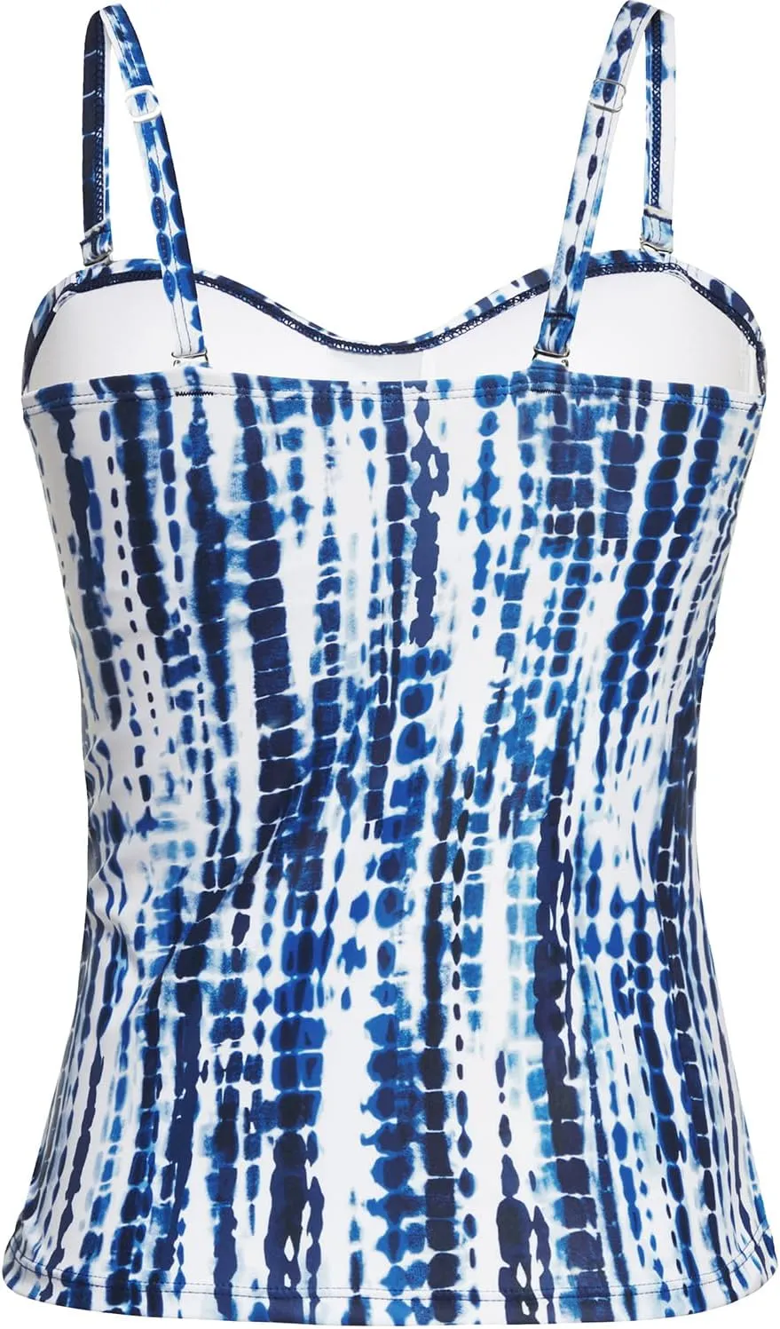 Holipick Tankini Top for Women Twist Front Bandeau Swimsuit Tummy Control Bathing Suit Top Only No Bottom