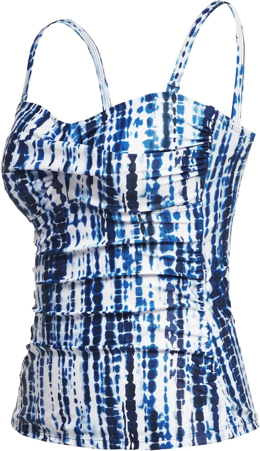 Holipick Tankini Top for Women Twist Front Bandeau Swimsuit Tummy Control Bathing Suit Top Only No Bottom