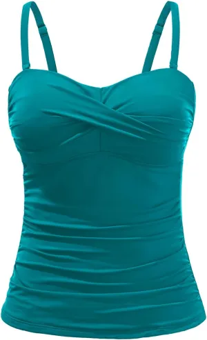 Holipick Tankini Top for Women Twist Front Bandeau Swimsuit Tummy Control Bathing Suit Top Only No Bottom