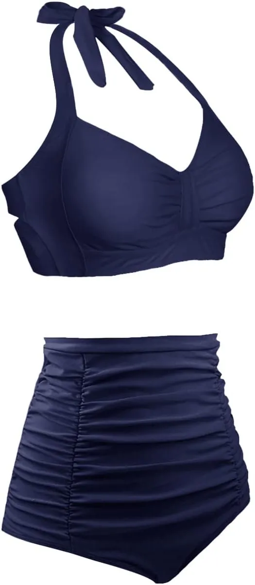 Holipick Women High Waisted Bikini Set Two Piece Swimsuit Tummy Control Bathing Suit Vintage Halter Swimwear