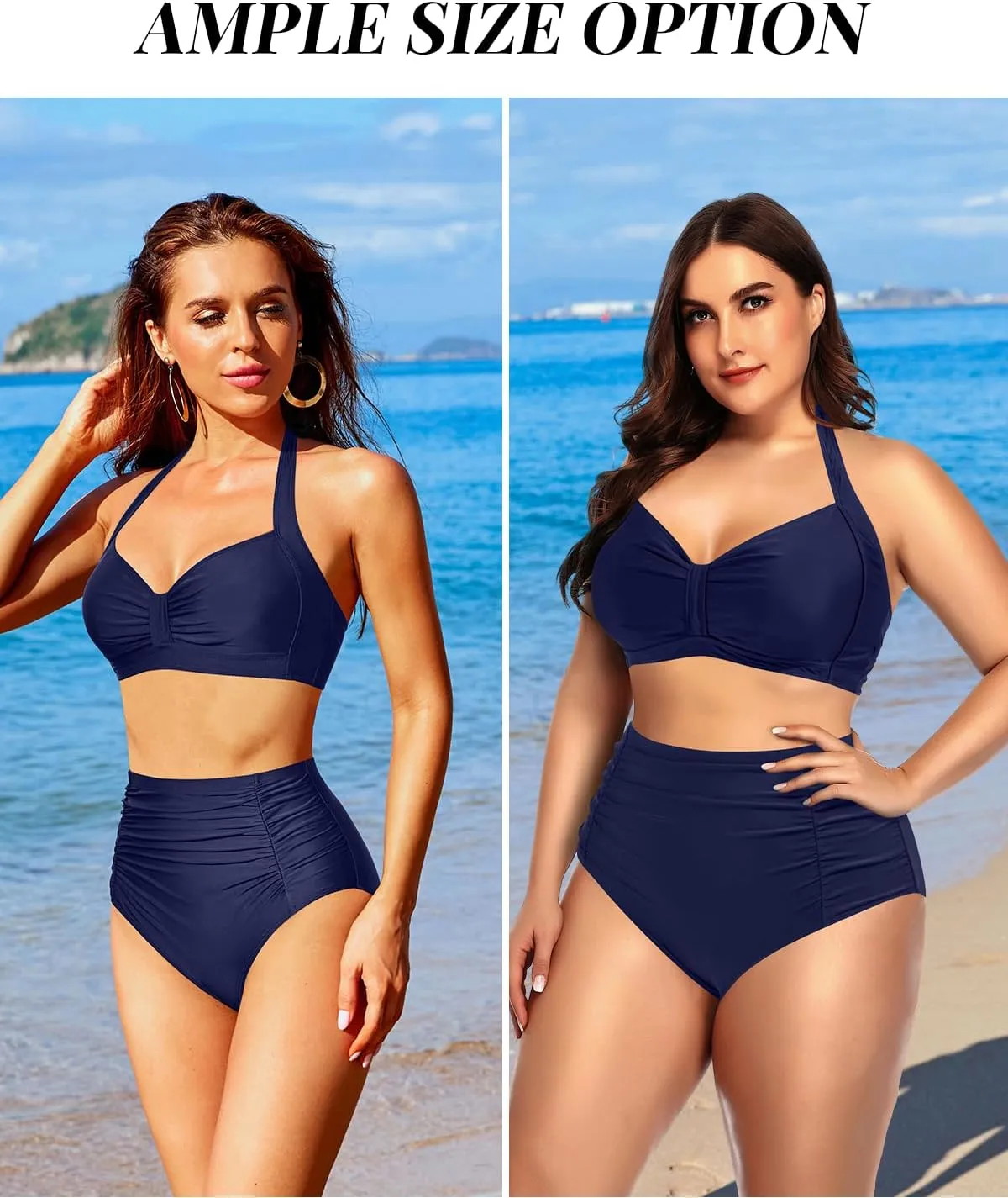 Holipick Women High Waisted Bikini Set Two Piece Swimsuit Tummy Control Bathing Suit Vintage Halter Swimwear