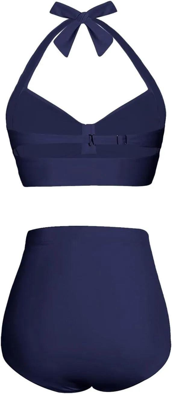 Holipick Women High Waisted Bikini Set Two Piece Swimsuit Tummy Control Bathing Suit Vintage Halter Swimwear