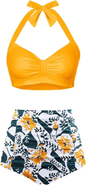 Holipick Women High Waisted Bikini Set Two Piece Swimsuit Tummy Control Bathing Suit Vintage Halter Swimwear