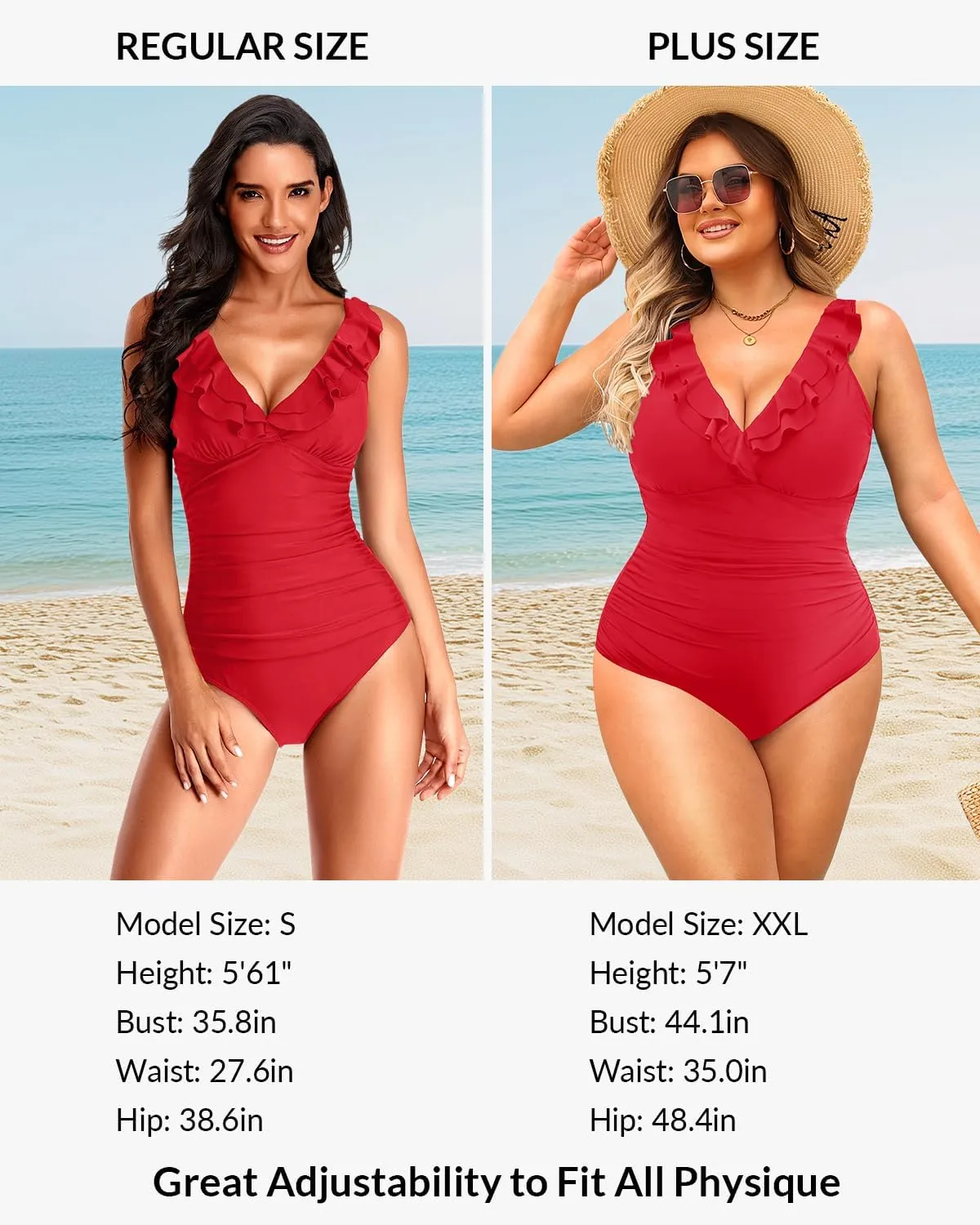 Holipick Women One Piece Swimsuits Tummy Control Bathing Suit Ruffle V Neck Swimwear Slimming Monokini