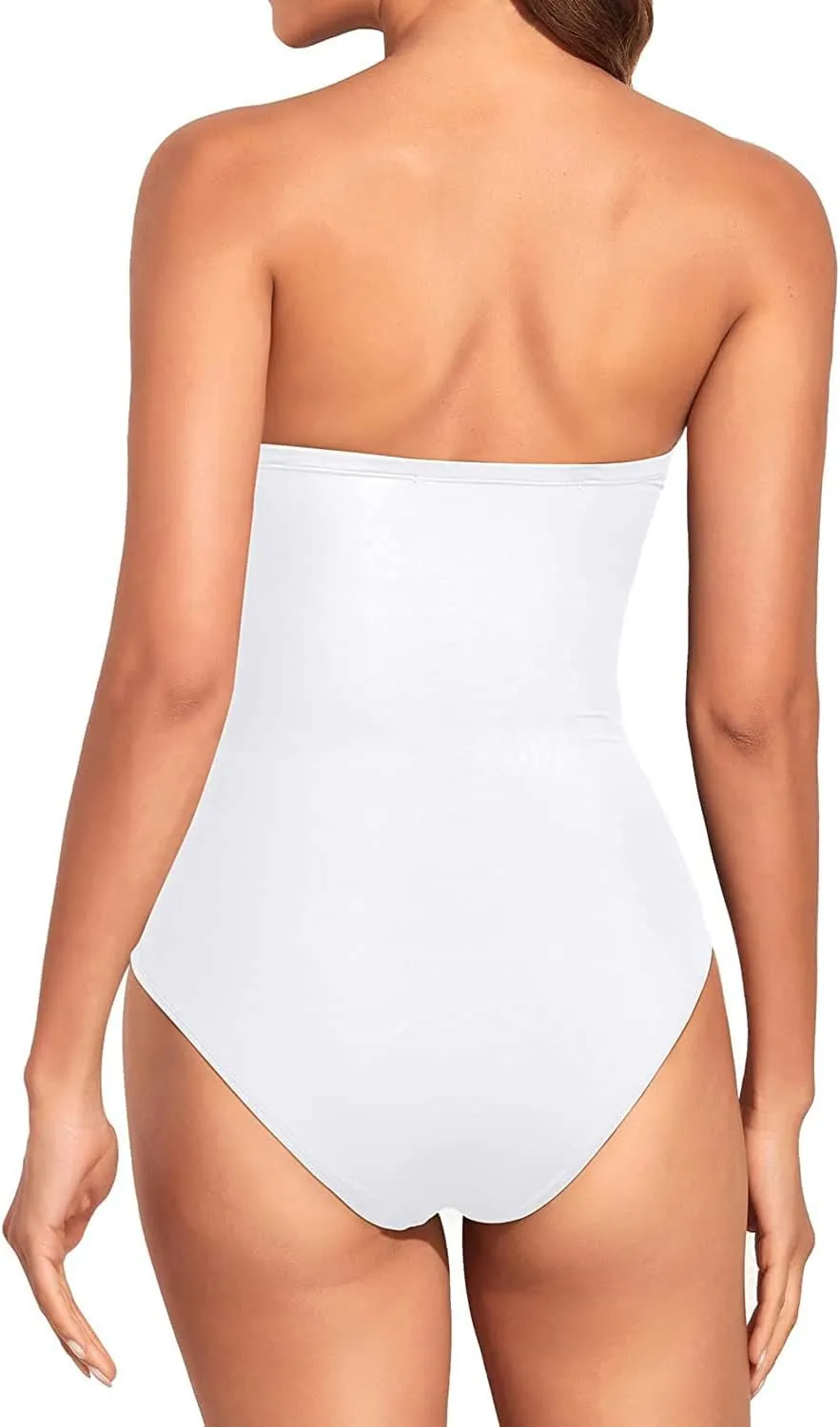 Holipick Women Strapless Bandeau One Piece Swimsuits Sexy Mesh Cutout Bathing Suits Tummy Control Swimwear