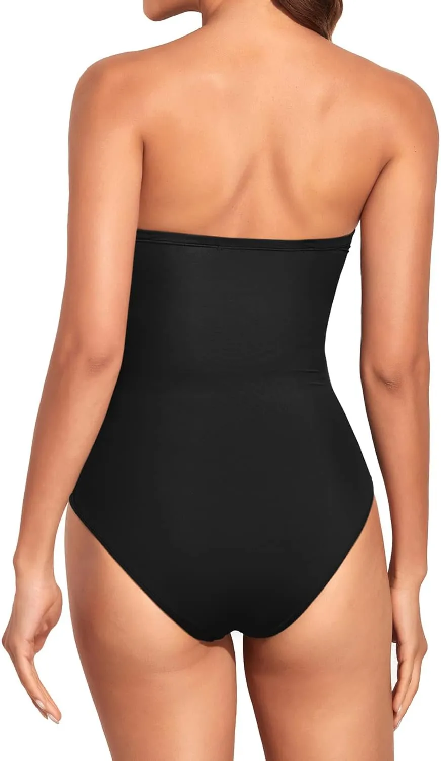 Holipick Women Strapless Bandeau One Piece Swimsuits Sexy Mesh Cutout Bathing Suits Tummy Control Swimwear