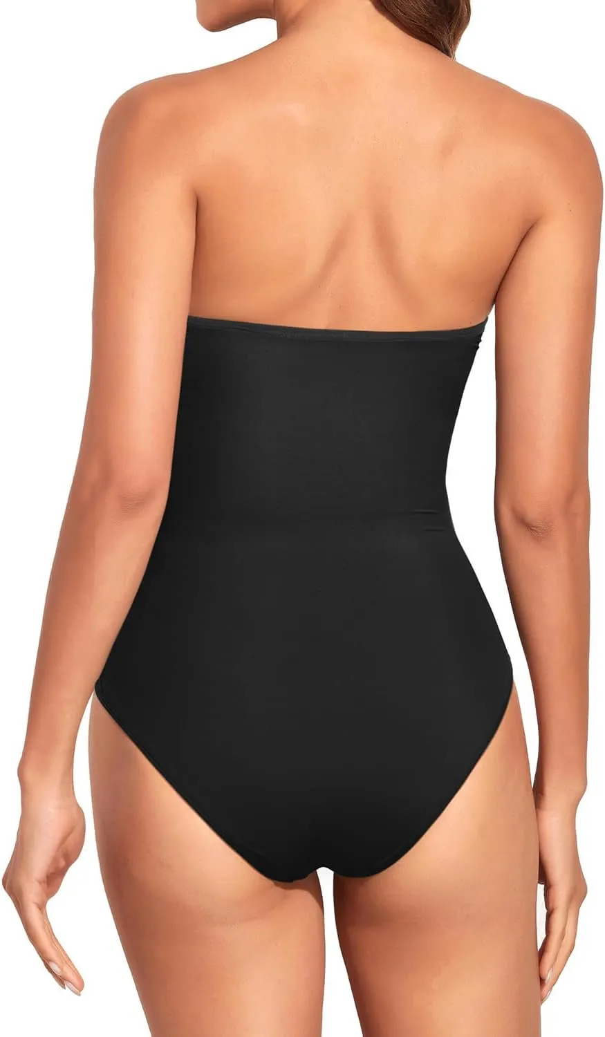 Holipick Women Strapless Bandeau One Piece Swimsuits Sexy Mesh Cutout Bathing Suits Tummy Control Swimwear