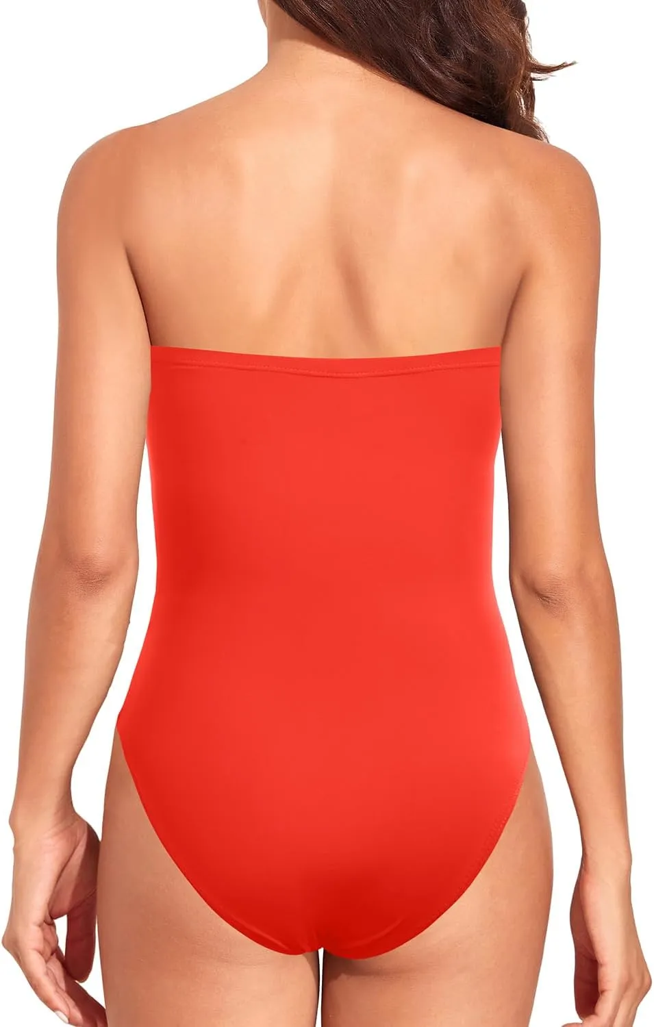 Holipick Women Strapless One Piece Swimsuit Tummy Control Bandeau Bathing Suit Mesh Cutout Swimwear