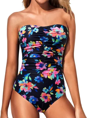 Holipick Women Strapless One Piece Swimsuits Tummy Control Bandeau Tube Top Bathing Suits Slimming Swimwear