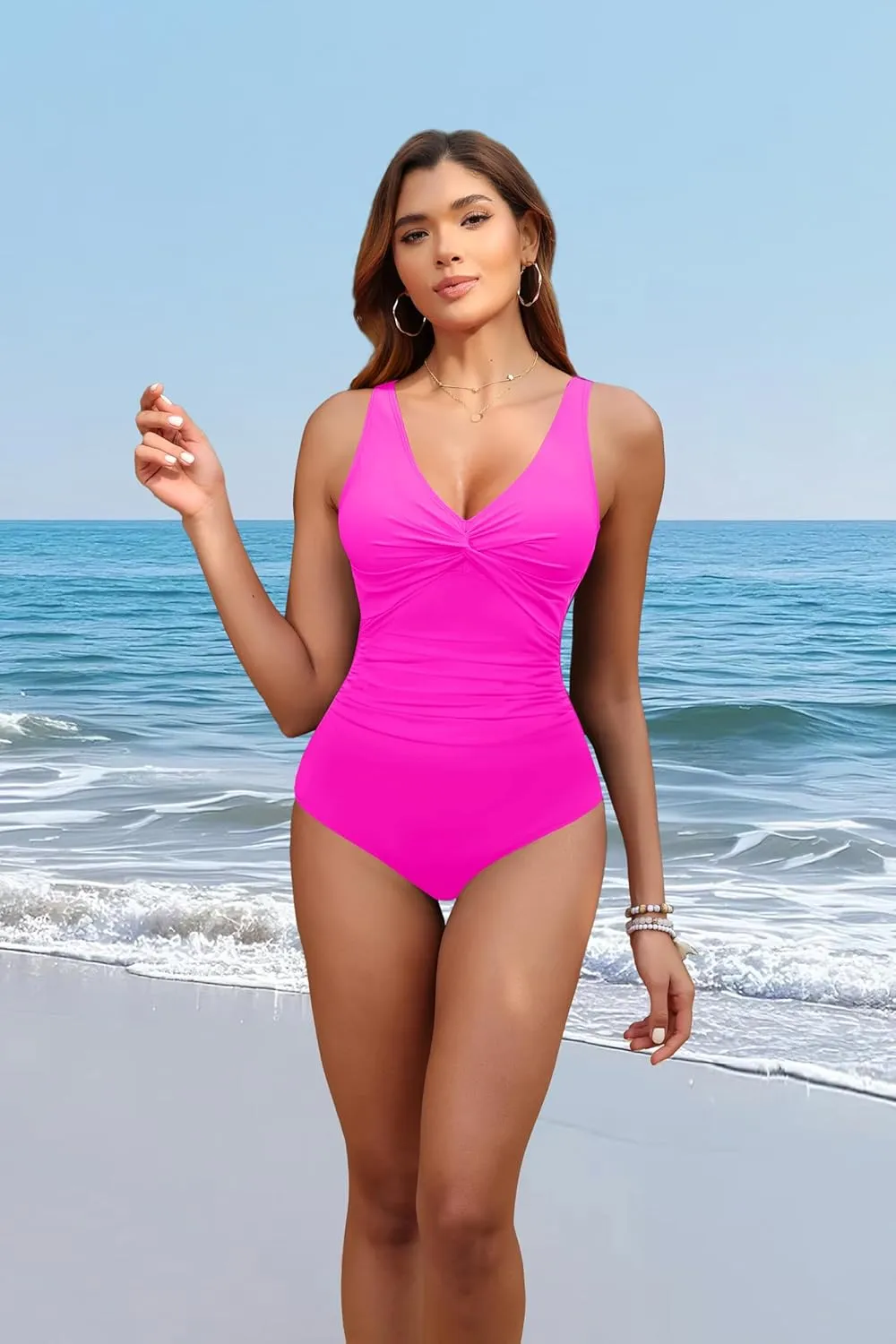 Holipick Women Tummy Control One Piece Swimsuit - Push Up Bathing Suit Full Coverage Slimming Swimwear