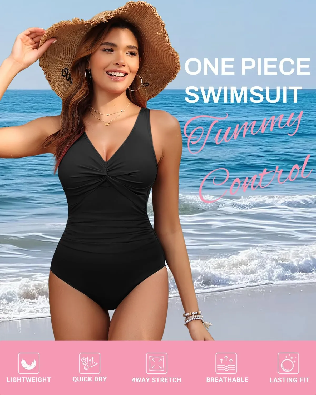 Holipick Women Tummy Control One Piece Swimsuit - Push Up Bathing Suit Full Coverage Slimming Swimwear