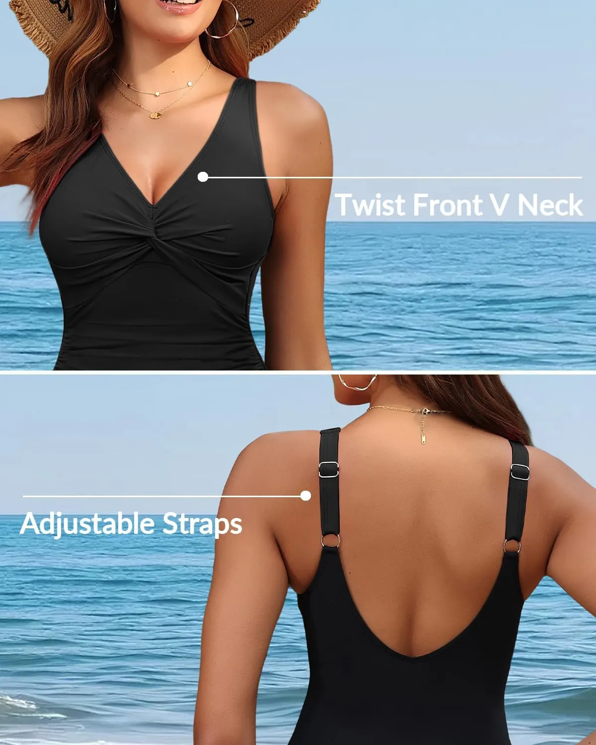 Holipick Women Tummy Control One Piece Swimsuit - Push Up Bathing Suit Full Coverage Slimming Swimwear