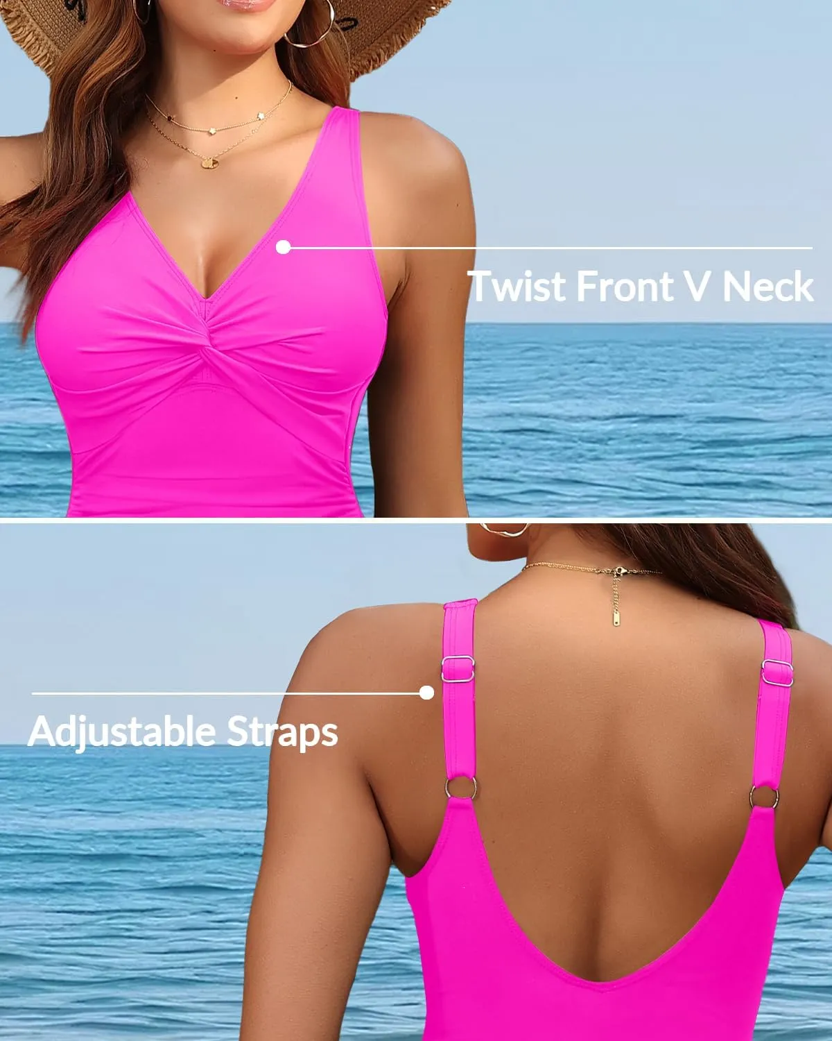 Holipick Women Tummy Control One Piece Swimsuit - Push Up Bathing Suit Full Coverage Slimming Swimwear