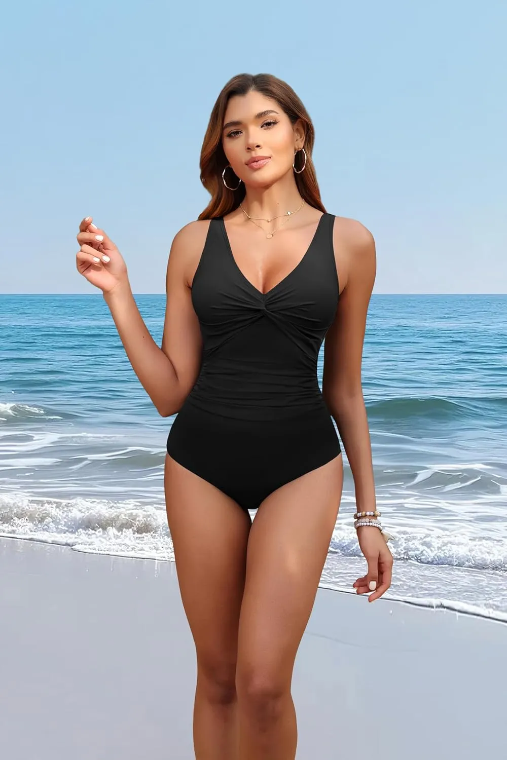 Holipick Women Tummy Control One Piece Swimsuit - Push Up Bathing Suit Full Coverage Slimming Swimwear