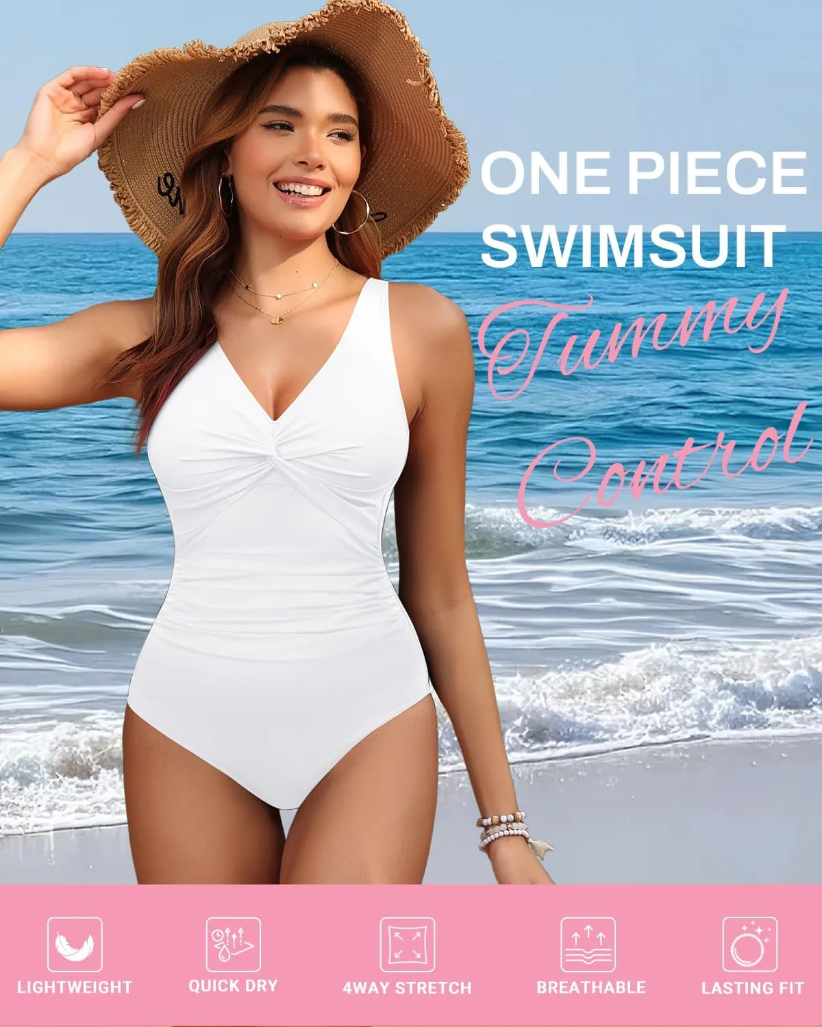 Holipick Women Tummy Control One Piece Swimsuit - Push Up Bathing Suit Full Coverage Slimming Swimwear