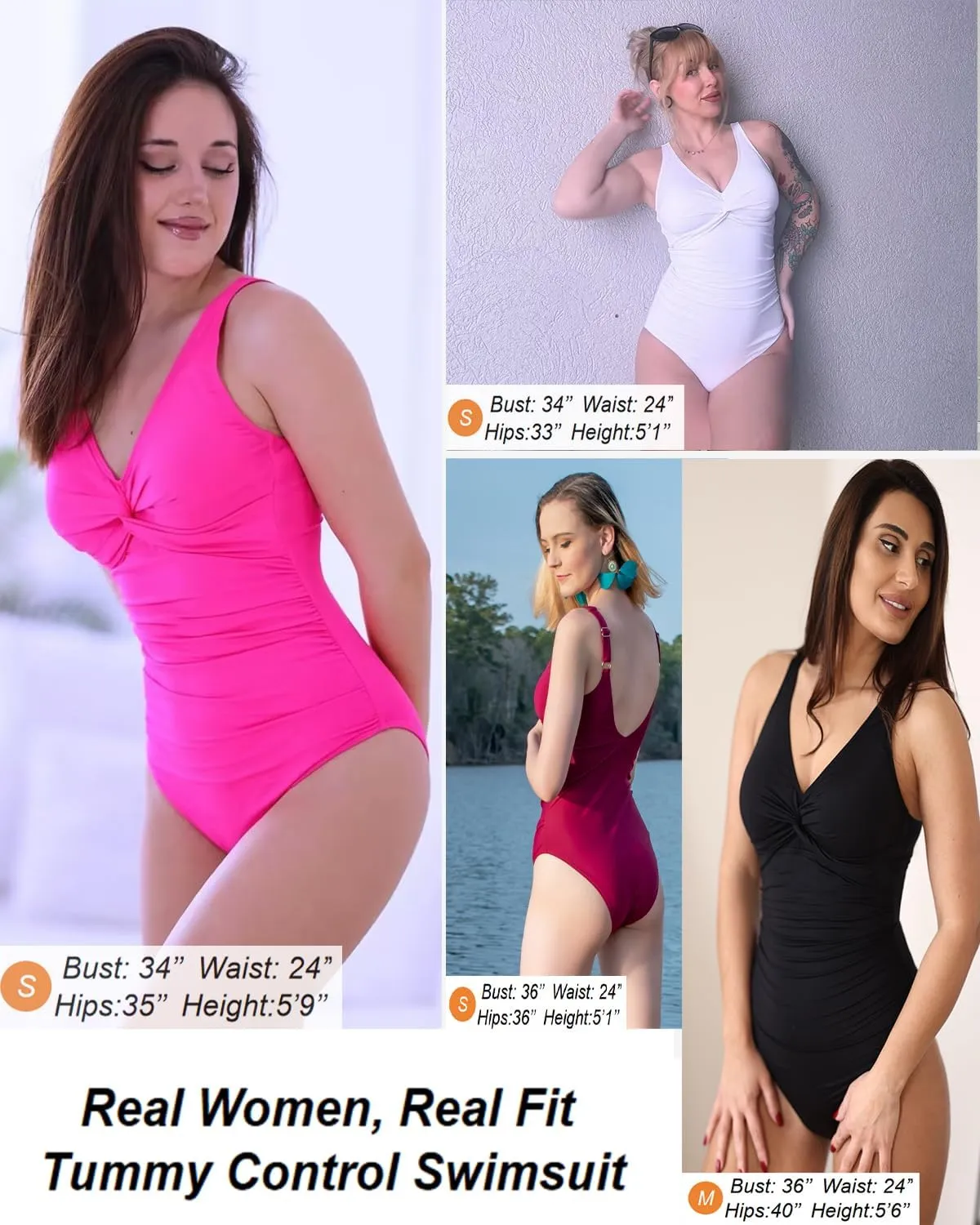 Holipick Women Tummy Control One Piece Swimsuit - Push Up Bathing Suit Full Coverage Slimming Swimwear