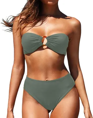 Holipick Women's Bandeau Bikini Set High Waisted Bathing Suits O Ring Halter Bikini Tops Two Piece Swimsuit