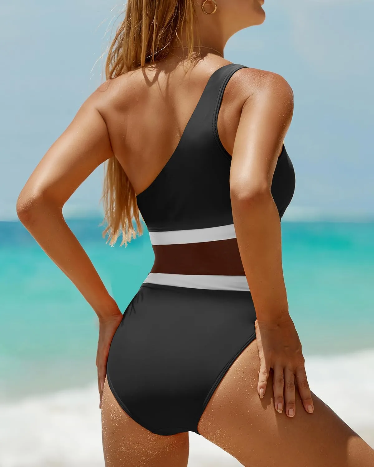 Holipick Women's One Shoulder One Piece Swimsuit Cutout Bathing Suits Mesh Slimming Swimwear for Teen Girls
