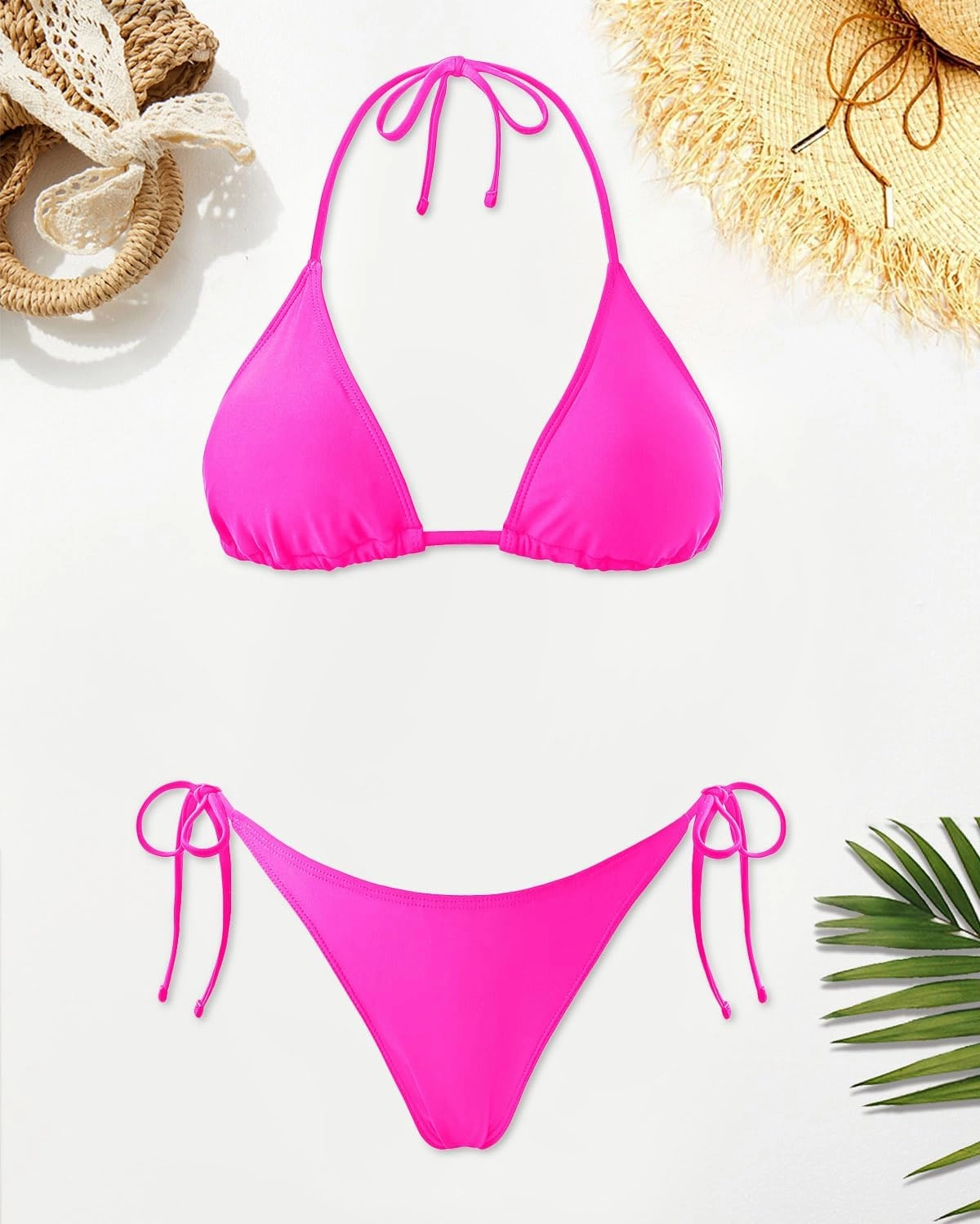Holipick Two Piece Triangle Bikini Sets for Women String Bathing Suit Halter Top with Side Tie Bikini Bottom