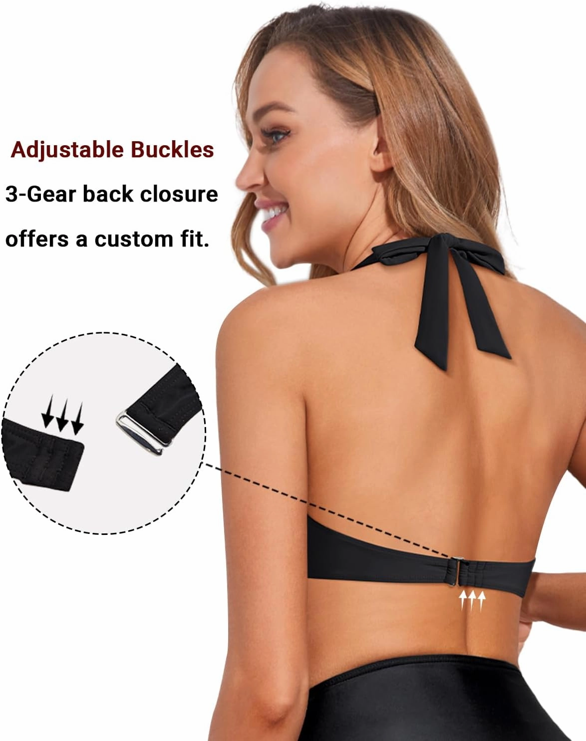 Holipick Women Halter Bikini Tops Push Up Bathing Suit Top V Neck Full Coverage Swimsuit Top Only