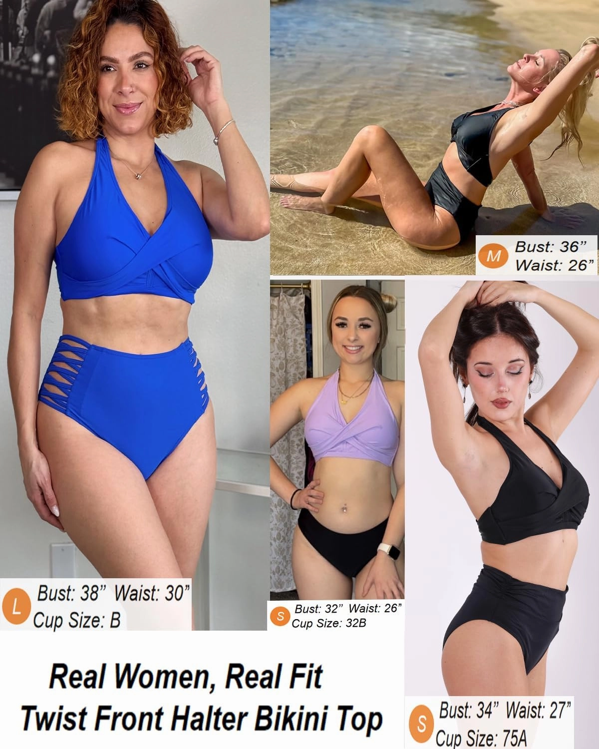 Holipick Women Halter Bikini Tops Push Up Bathing Suit Top V Neck Full Coverage Swimsuit Top Only