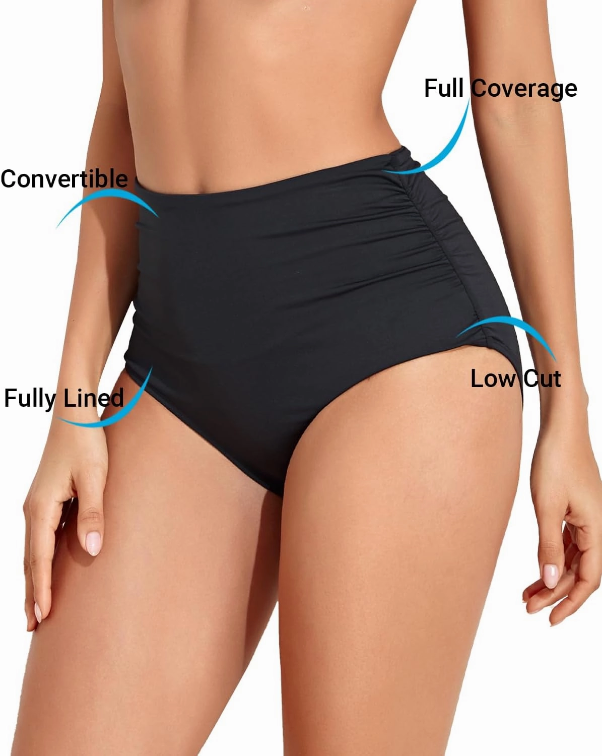 Holipick Women High Waisted Bikini Bottom Full Coverage Bikini Bottom Tummy Control Swim Bottom