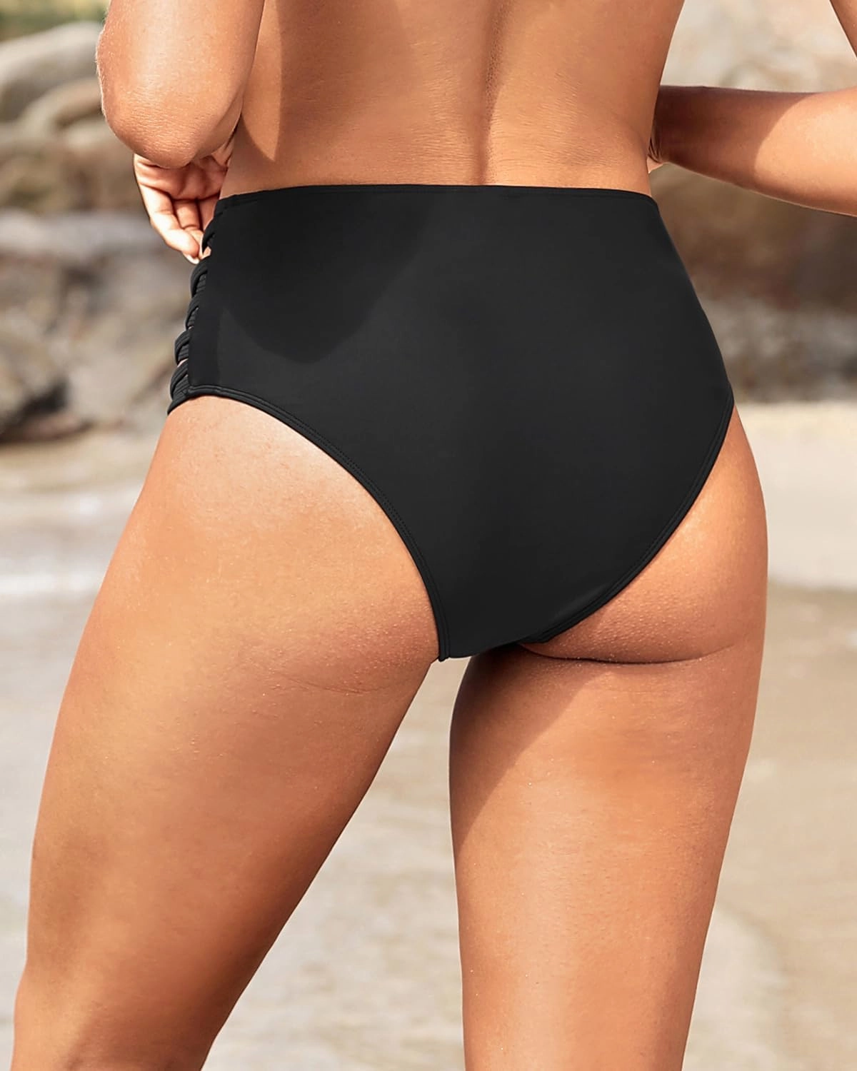 Holipick Women High Waisted Bikini Bottoms Tummy Control Swimsuit Bottoms Strappy Swim Bottom