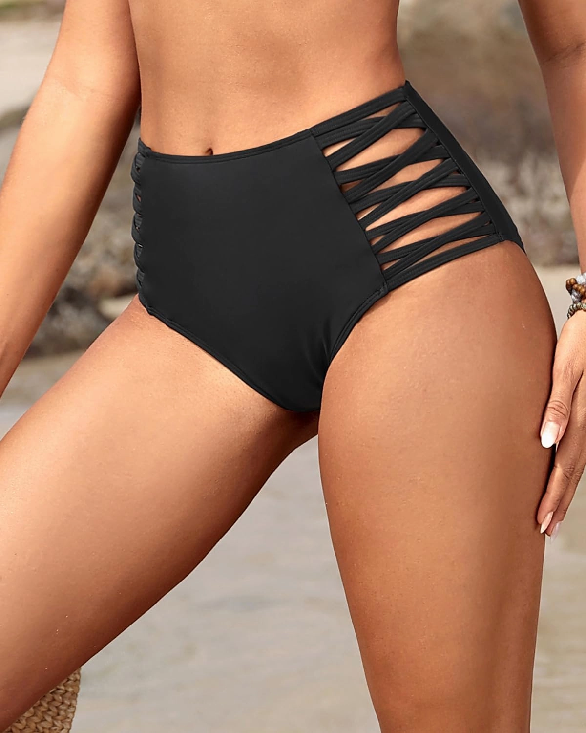 Holipick Women High Waisted Bikini Bottoms Tummy Control Swimsuit Bottoms Strappy Swim Bottom