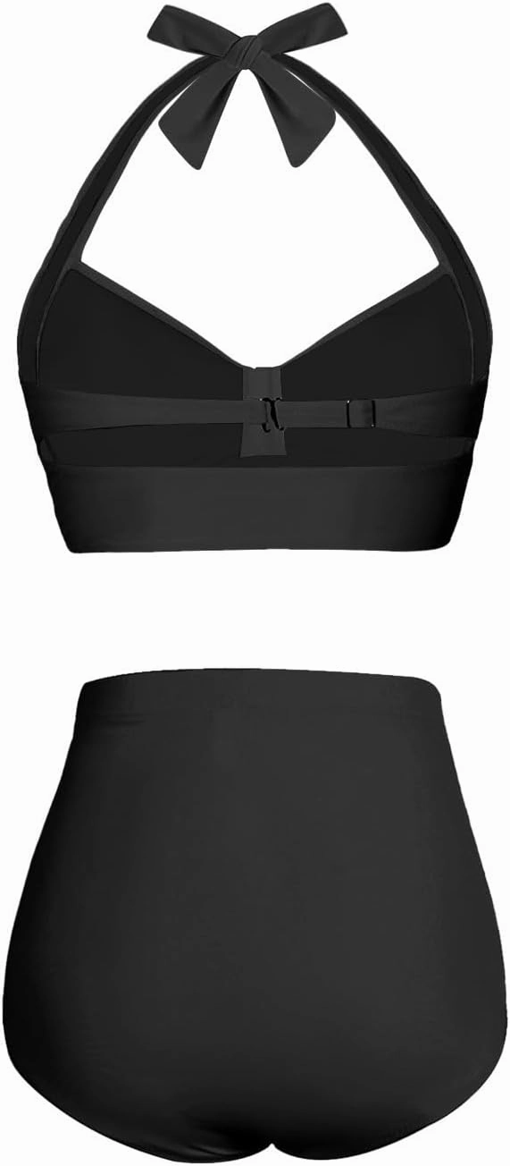 Holipick Women High Waisted Bikini Set Two Piece Swimsuit Tummy Control Bathing Suit Vintage Halter Swimwear