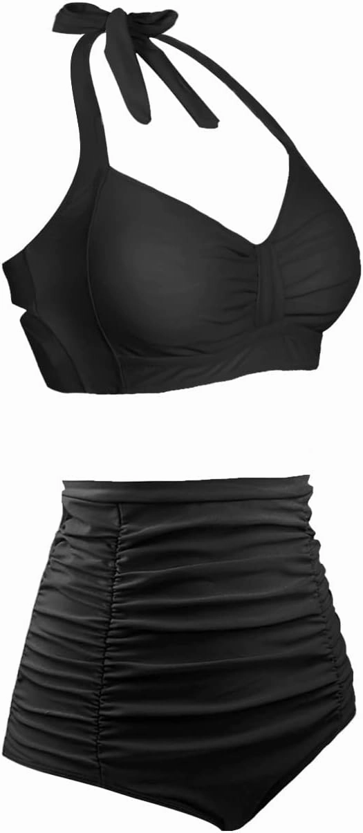 Holipick Women High Waisted Bikini Set Two Piece Swimsuit Tummy Control Bathing Suit Vintage Halter Swimwear