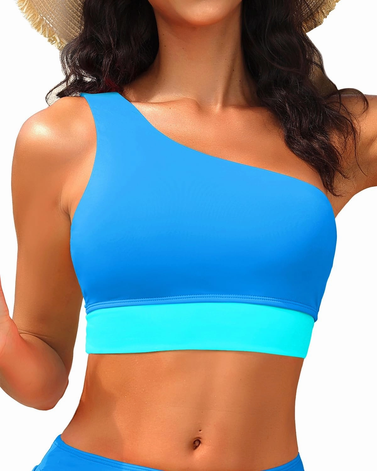 Holipick Women One Shoulder Bikini Tops Only Bathing Suit Top Sports Bra Swim Tops Longline Crop Top for Teen Girls