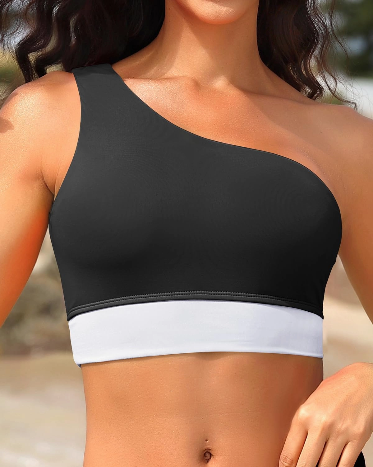 Holipick Women One Shoulder Bikini Tops Only Bathing Suit Top Sports Bra Swim Tops Longline Crop Top for Teen Girls