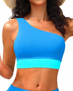 Holipick Women One Shoulder Bikini Tops Only Bathing Suit Top Sports Bra Swim Tops Longline Crop Top for Teen Girls