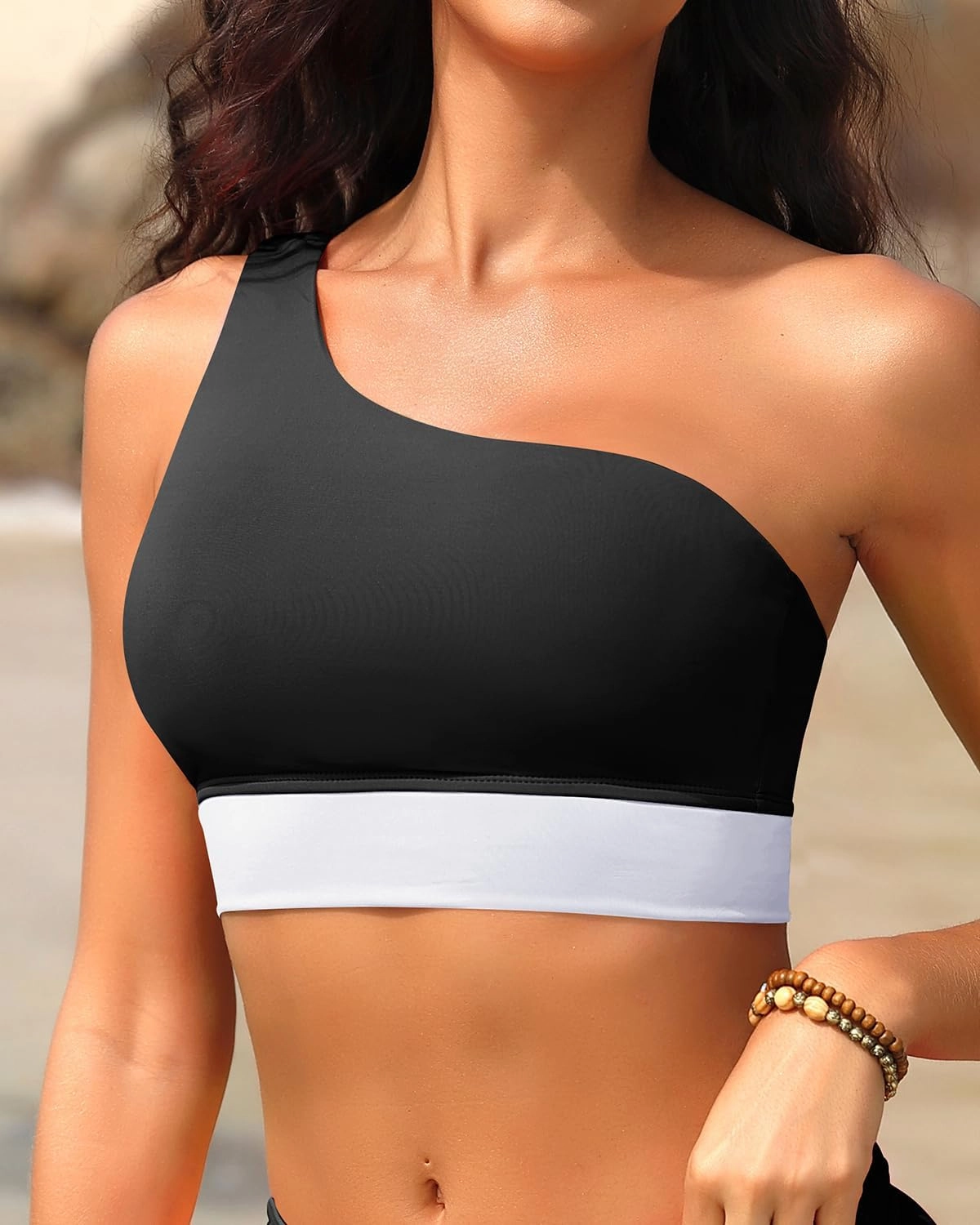 Holipick Women One Shoulder Bikini Tops Only Bathing Suit Top Sports Bra Swim Tops Longline Crop Top for Teen Girls