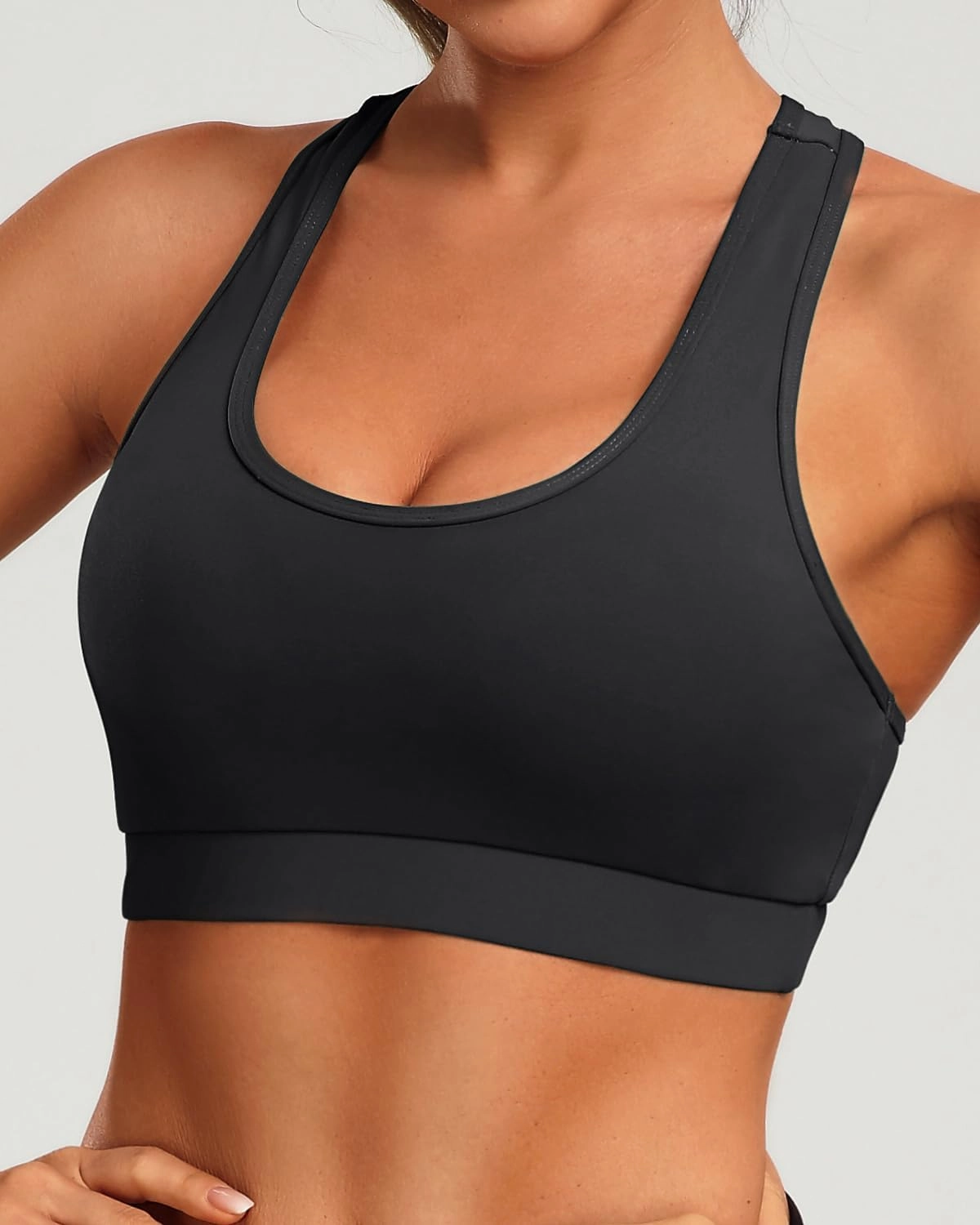 Holipick Women's Sports Bra Bikini Tops Racerback Swim Top Scoop Neck Bathing Suits Top Modest Padded Crop Tops Swimsuit Only