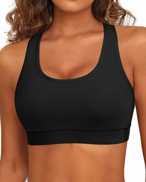 Holipick Women's Sports Bra Bikini Tops Racerback Swim Top Scoop Neck Bathing Suits Top Modest Padded Crop Tops Swimsuit Only