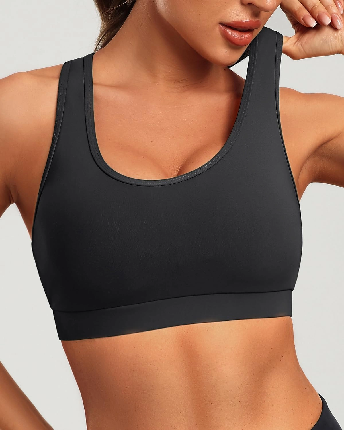 Holipick Women's Sports Bra Bikini Tops Racerback Swim Top Scoop Neck Bathing Suits Top Modest Padded Crop Tops Swimsuit Only