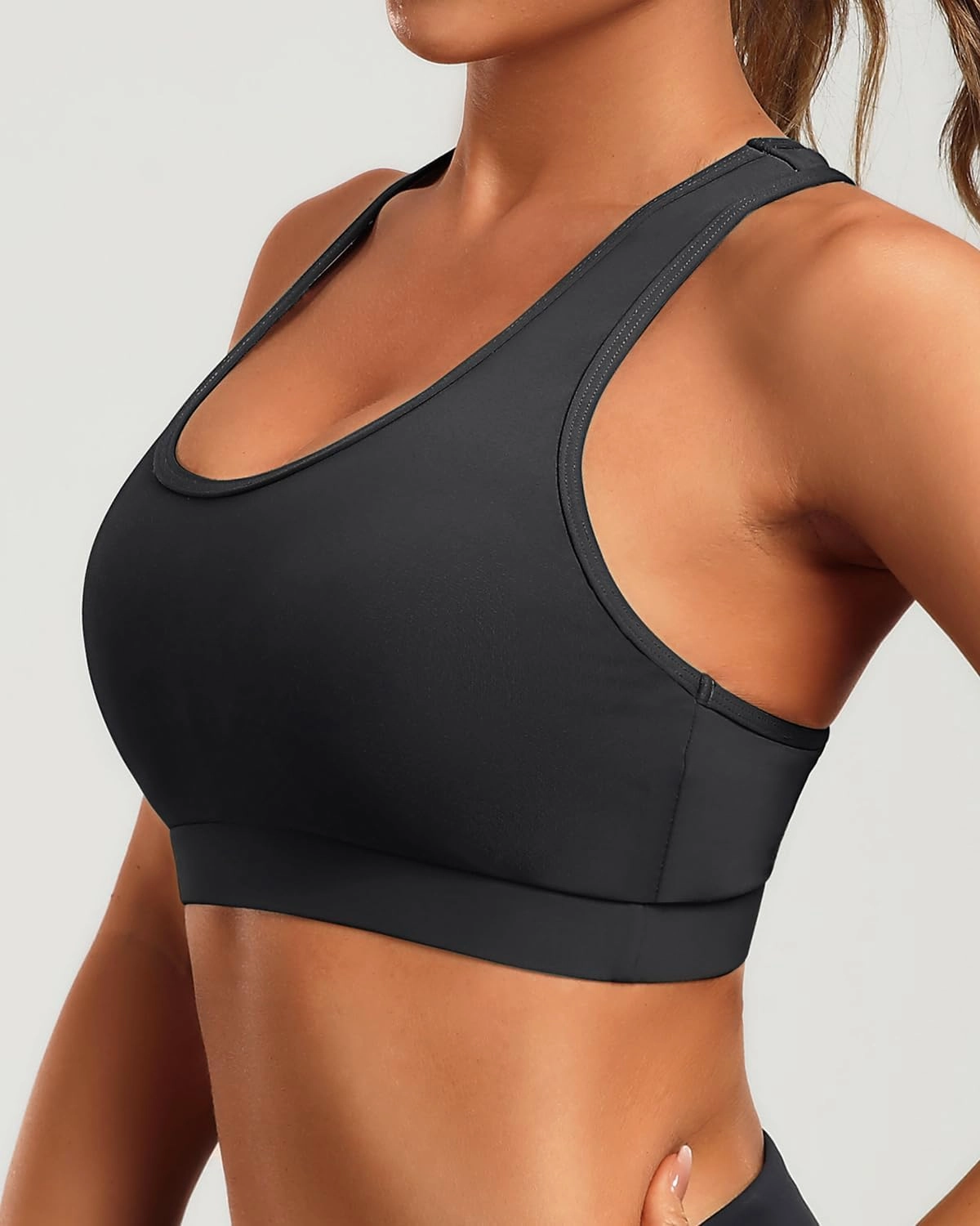 Holipick Women's Sports Bra Bikini Tops Racerback Swim Top Scoop Neck Bathing Suits Top Modest Padded Crop Tops Swimsuit Only