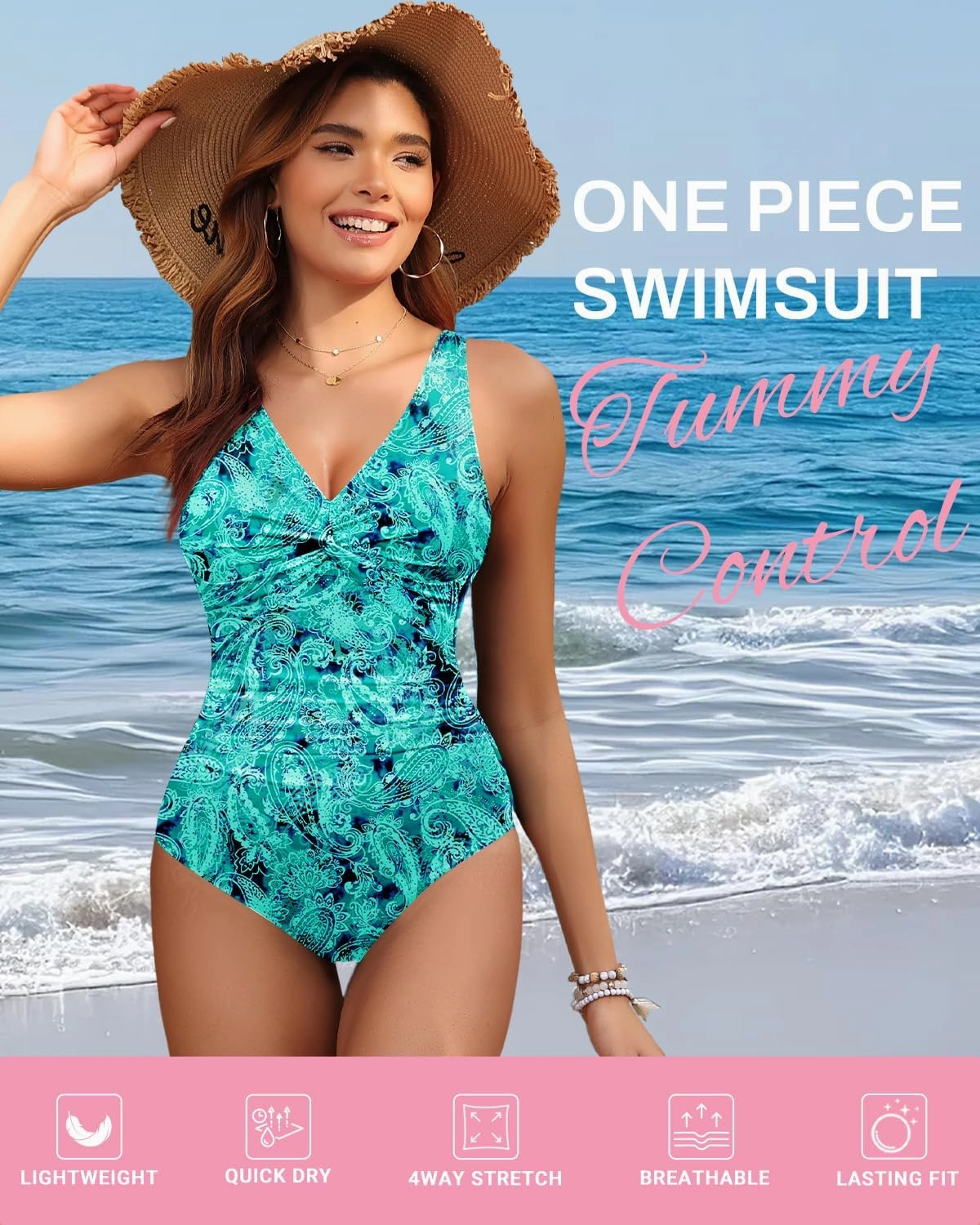 Holipick Women Tummy Control One Piece Swimsuit - Push Up Bathing Suit Full Coverage Slimming Swimwear