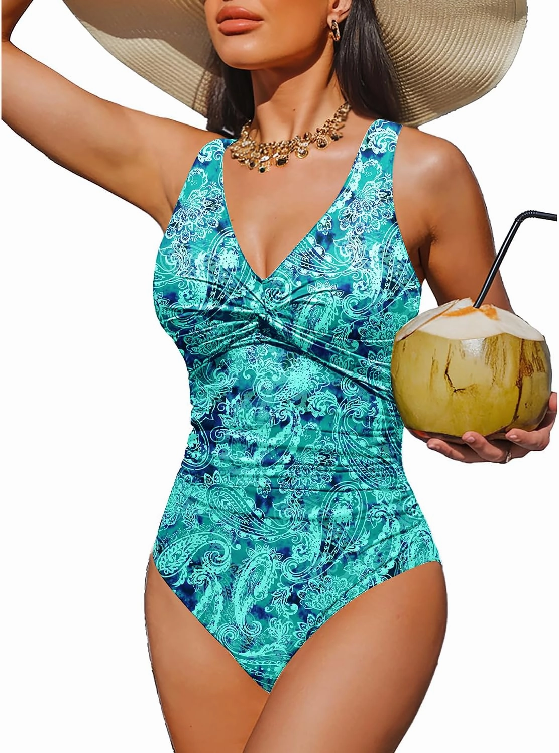 Holipick Women Tummy Control One Piece Swimsuit - Push Up Bathing Suit Full Coverage Slimming Swimwear