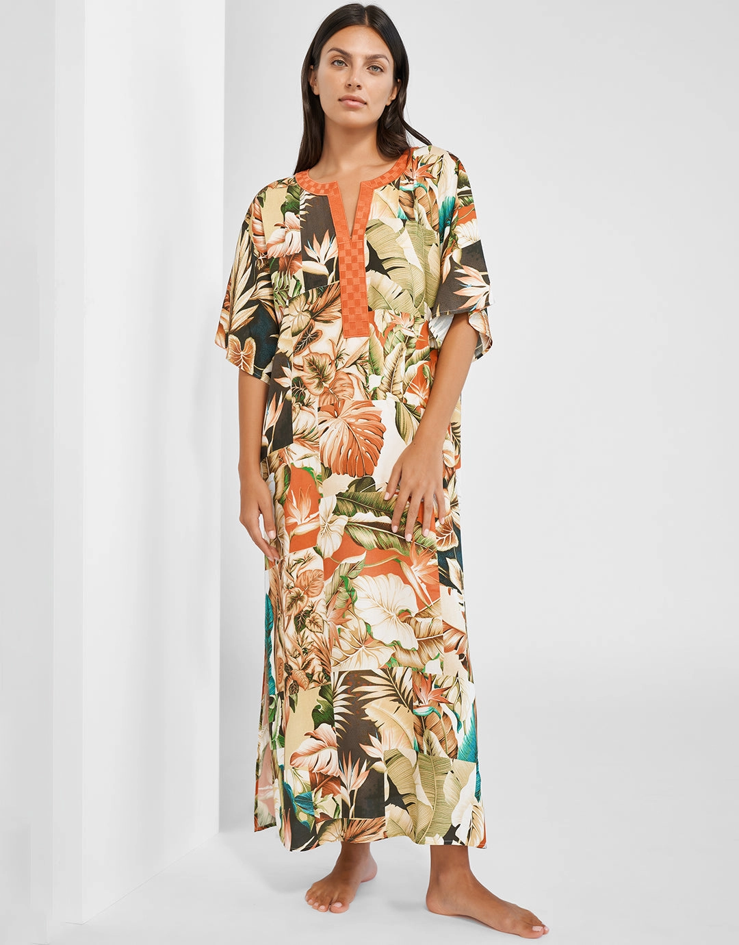 Hypnotic Maxi Kaftan - Sepia Leaves