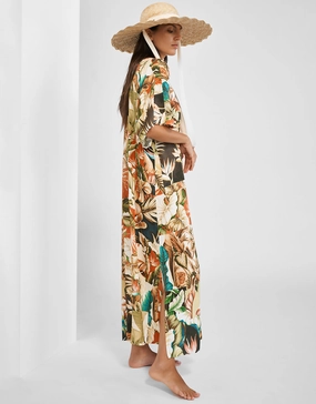 Hypnotic Maxi Kaftan - Sepia Leaves