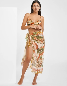 Hypnotic Silk Pareo - Sepia Leaves