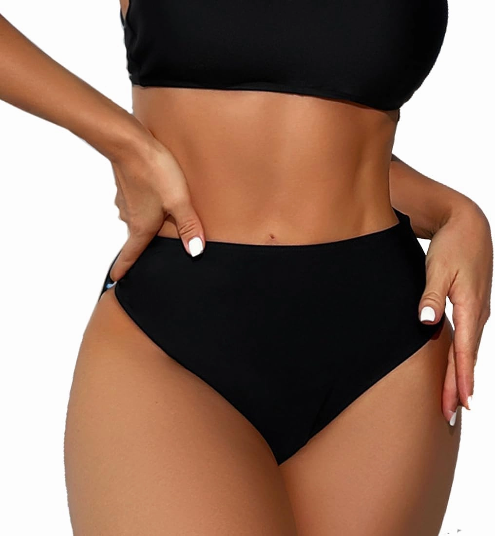HYTENSUN Women's Cheeky V Cut Back High Waisted Bikini Bottom Cross Criss Swimsuit Bottoms