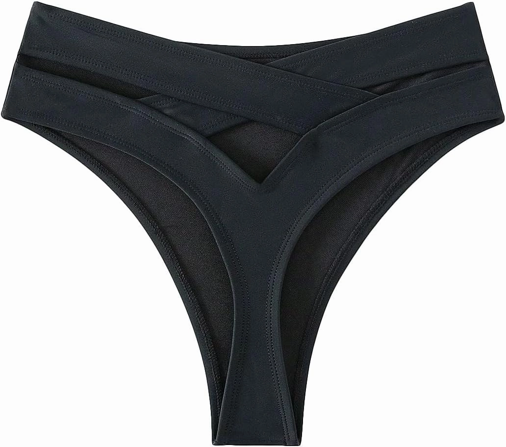 HYTENSUN Women's Cheeky V Cut Back High Waisted Bikini Bottom Cross Criss Swimsuit Bottoms