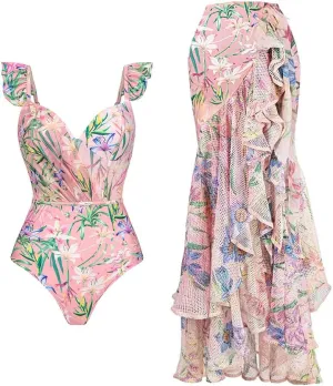 IBAKOM One Piece Swimsuit for Women with Matching Swim Long Skirt Sexy Push Up Bathing Suits Two Pieces Bikini Set