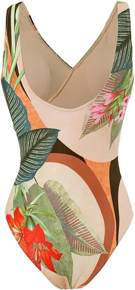 IDOPIP Women's One Piece Swimsuit with Beach Cover up Wrap Skirt Sarong Retro Floral Print Bikini Set Two Piece Bathing Suit