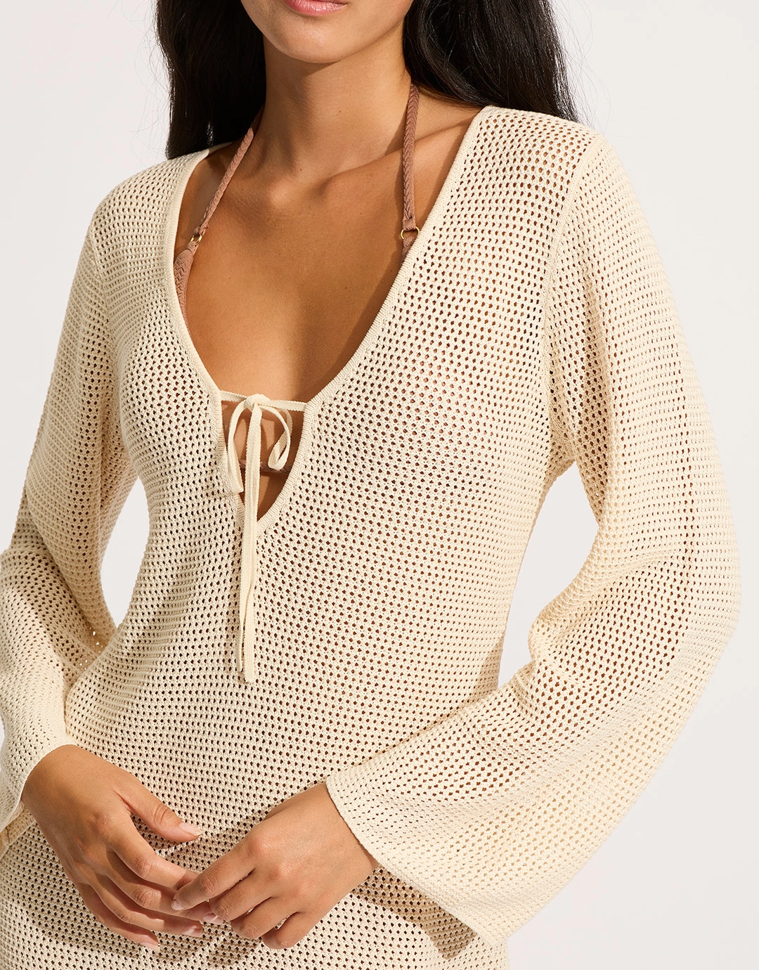 Isla Palm Knit Cover Up - Ecru