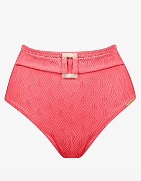 Island Nostalgia Belted High Waist Bikini Pant - Ocean Coral